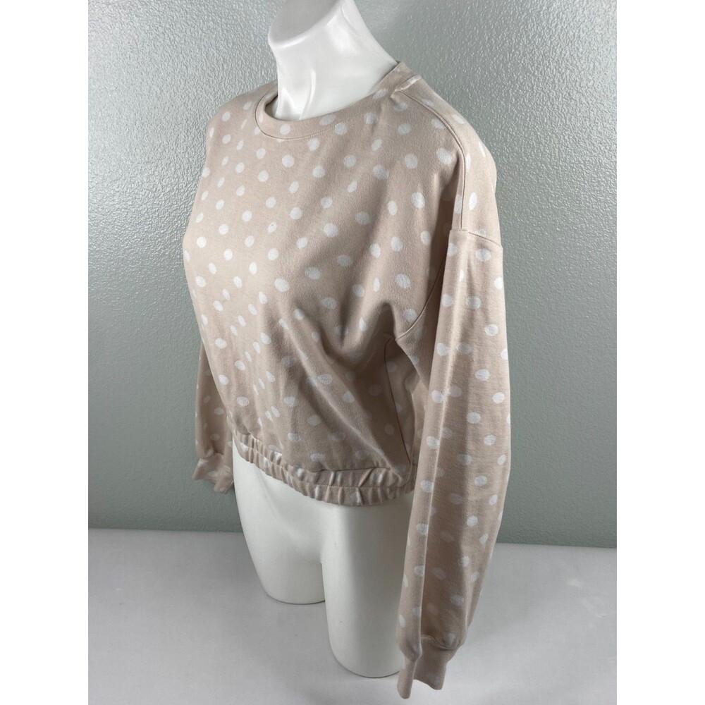 By The River Women Large Polka Dot Sweatshirt Cropped Faded Pink Casual NWT - Picture 4 of 9